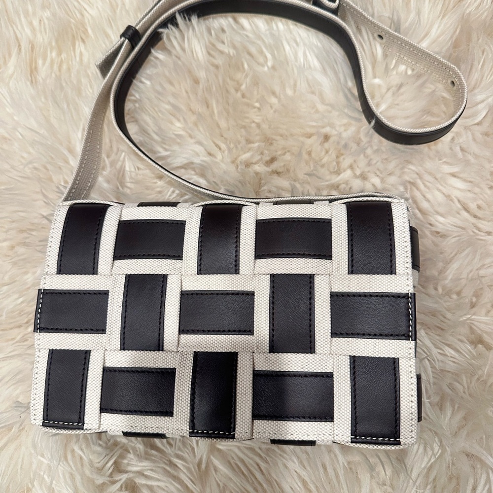 Bottega Veneta Black and Cream Woven Crossbody Bag